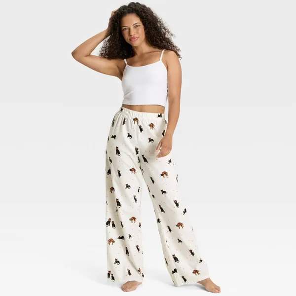Women's nwt Halloween Cats Flannel Pajama Pants - Hyde and EEK! Boutique Cream - Image 3