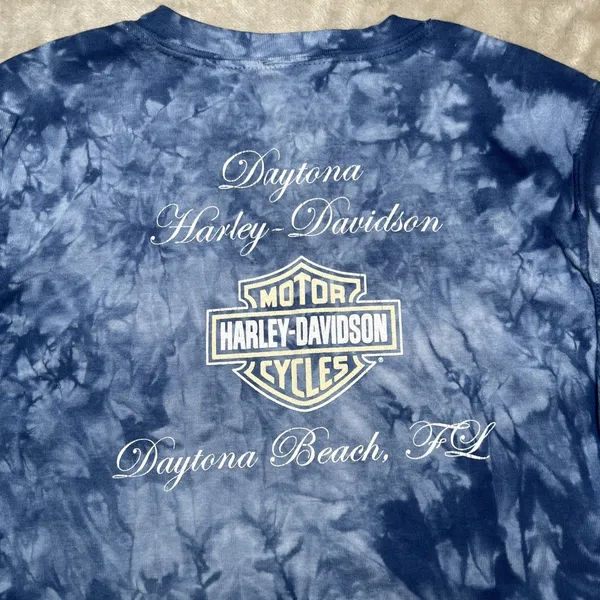 Harley Davidson Daytona Beach FL Womens L Blue Tie Dye Sleeveless Biker Shirt - Image 4