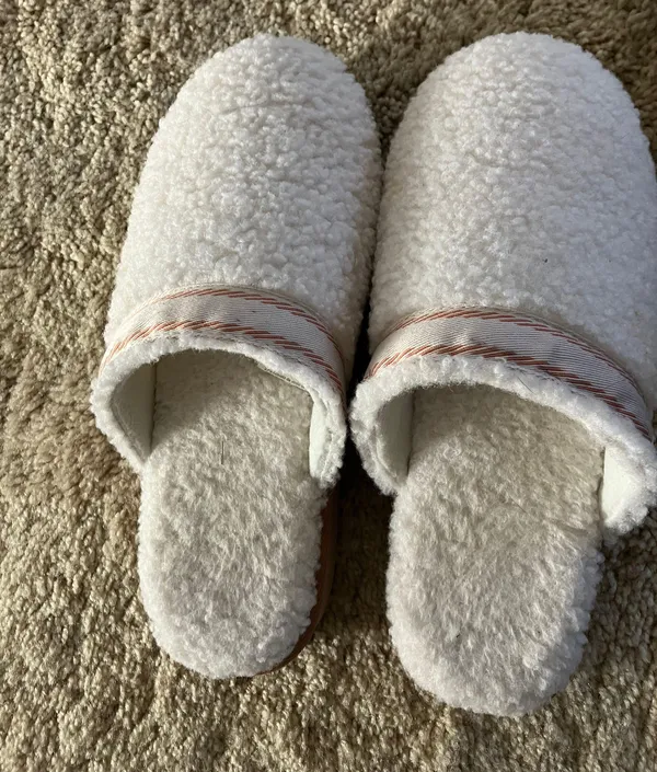 White Tan Womens Teddy Fleece Platform Clog Slippers - Image 2