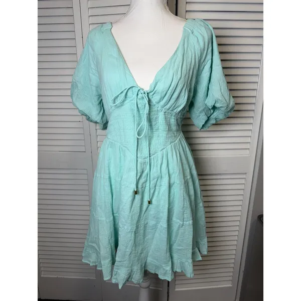 Free People perfect day mini dress Sz M NWT $108 retail Smocked Puff Sleeves - Image 11