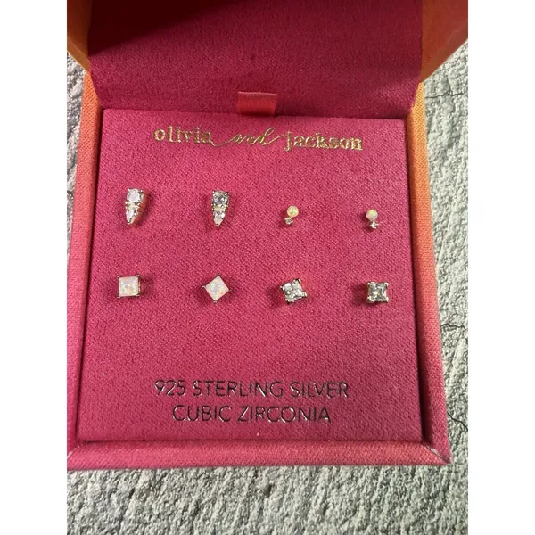NEW IN BOX Olivia And Jackson 4 Earrings Set 925 Silver Cubic Zirconia Opalite - Image 5