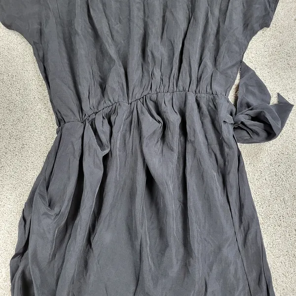 Yoins Womens Wrap Dress Large Black Tie Crewneck Short Sleeve Ruched Mini NEW - Image 10