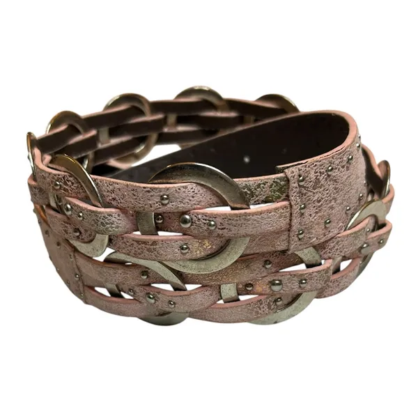 NWT Sparkling Pink Faux Leather Braided Belt Interlocking Silver Circles 42.5” - Image 3