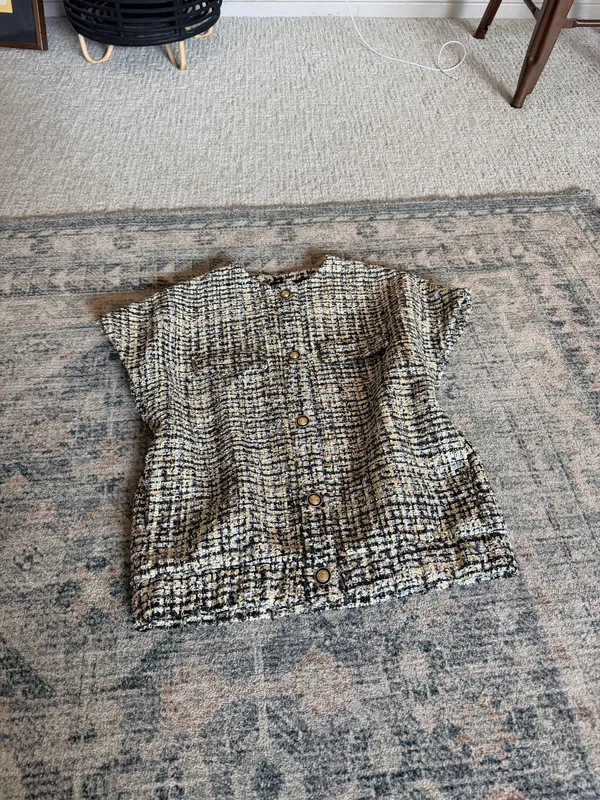 Zara collection black gold sequin tweed button down short sleeve blouse XS S - Image 7