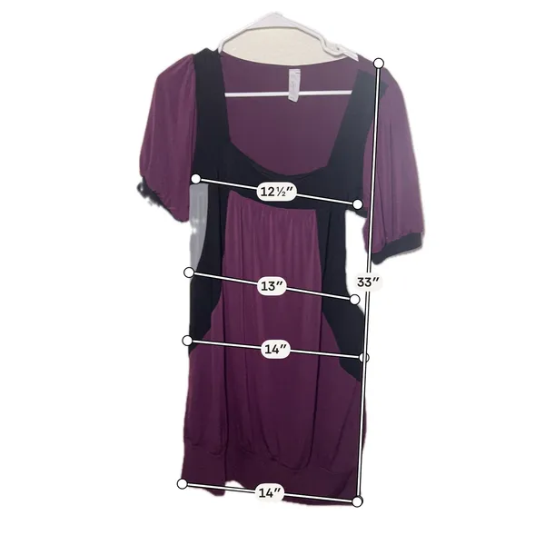 C. Graffiti Purple Colorblock Puff Sleeve Tunic Top Square Neck Size S USA Made - Image 4