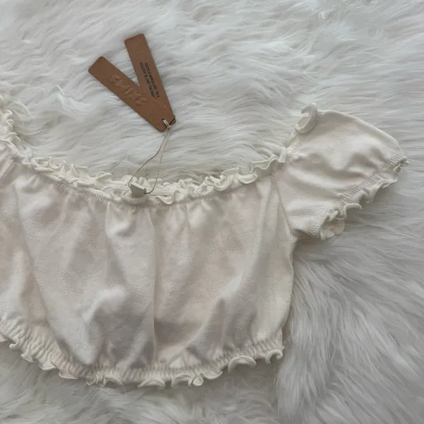 Skims Pointelle Logo Crop Top Marble Size Small - Image 4
