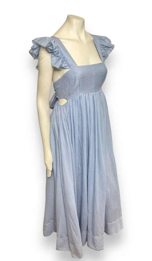Mable Powder Blue Ruffle Flutter Sleeve Square Neck Tie Back Cut-Out Maxi Dress - Image 5