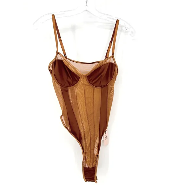Micas Mesh Backless Sheer Patchwork Corset Slip Bodysuit‎ Womens 12 Boudoir Sexy - Image 7
