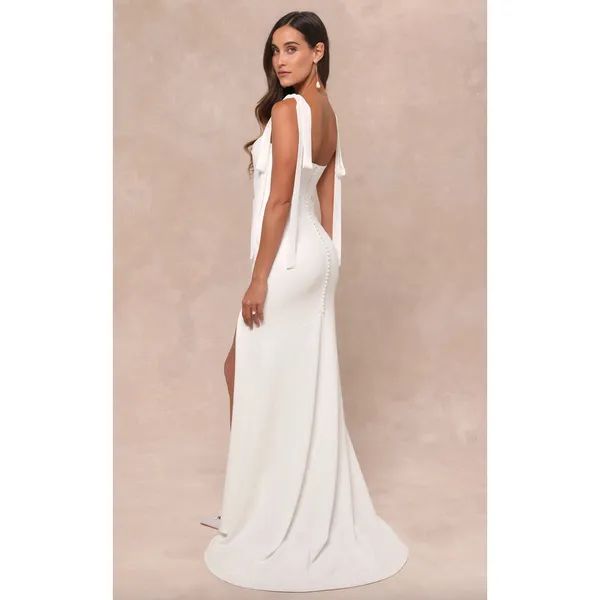 Lulus Splendid Love White Bustier Tie-Strap Mermaid Maxi Dress Wedding Large NWT - Image 2