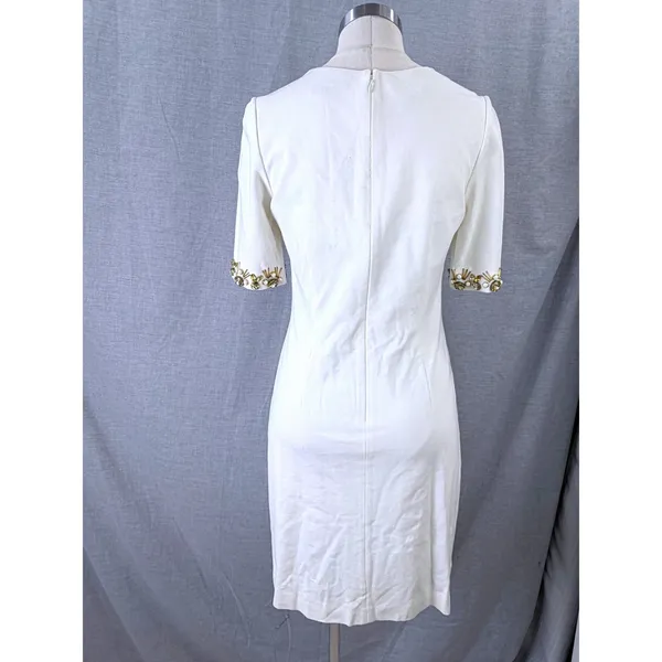 Eliza J‎ Ivory Jewel Embellished Shift Dress Gold Beaded Neckline Size 8 - Image 7
