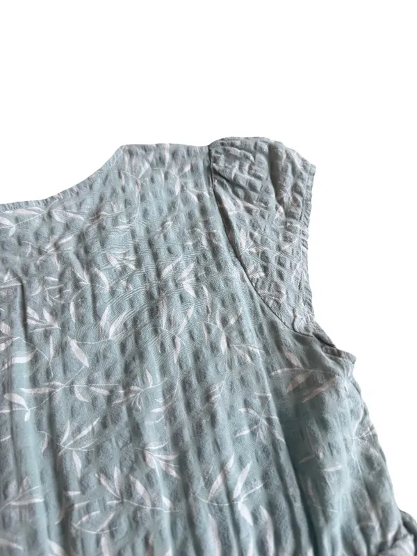 Bohme Mint Tiered Shift Dress Short Sleeve White Leaf Print Boho Size Large - Image 12