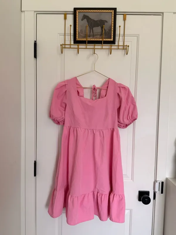 Cute Babydoll Cottagecore Pink Summer Dress Puff Sleeve Mini - Image 4