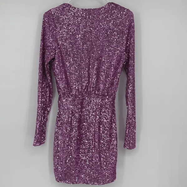 Show Me Your Mumu Party Hop Dress S Purple Sequin Long Sleeve Mini Cocktail - Image 2