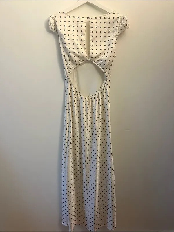 Thirty Thirty White Polka Dot Lace Trim Maxi Dress Size Small - Image 2