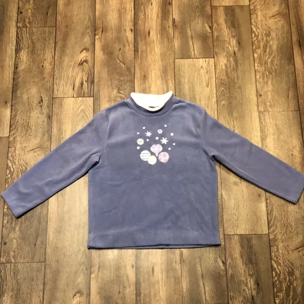Cozy Blue Christmas Ornament Fleece Sweatshirt Mock Neck Holiday Top Medium - Image 3