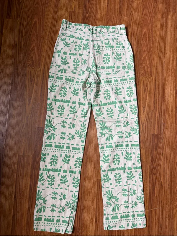 Zara Linen Leaf Print Boho High Rise Lightweight Straight Leg Pants Small - Image 3