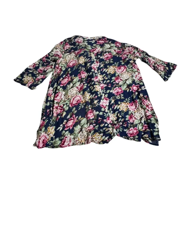 Altar'd State Navy Floral Swing Blouse with Pink Roses - Image 3