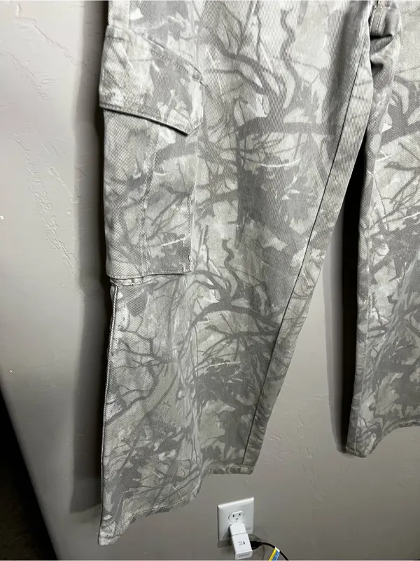 Refrain Los Angeles Super Wide Leg Gray Camo Cargo Streetwear Denim Jeans - Image 5