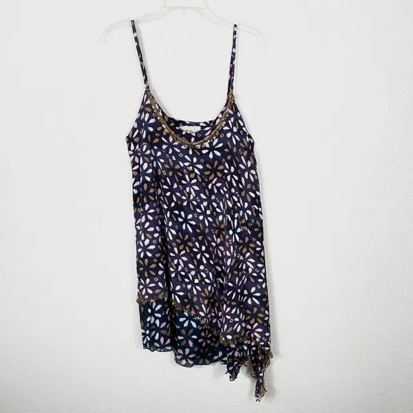 Free People Navy Floral Print Asymmetric Layered Mini Dress - Image 5