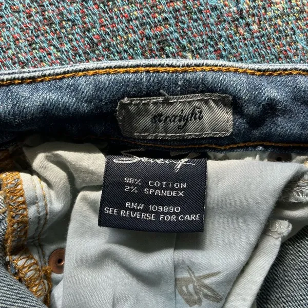Seven7 Blue Straight Leg Jeans Classic Style Light Distressed SZ 4 Y2K Mid Rise - Image 14