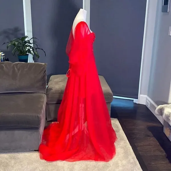 Women’s Red Prom Party Formal Dress With Corset Back and Leg Slit Size 10 NWOT - Image 8