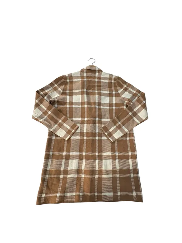 Christian Siriano Women L Plaid Knit Blazer Tan Cream Longline Preppy Office - Image 5