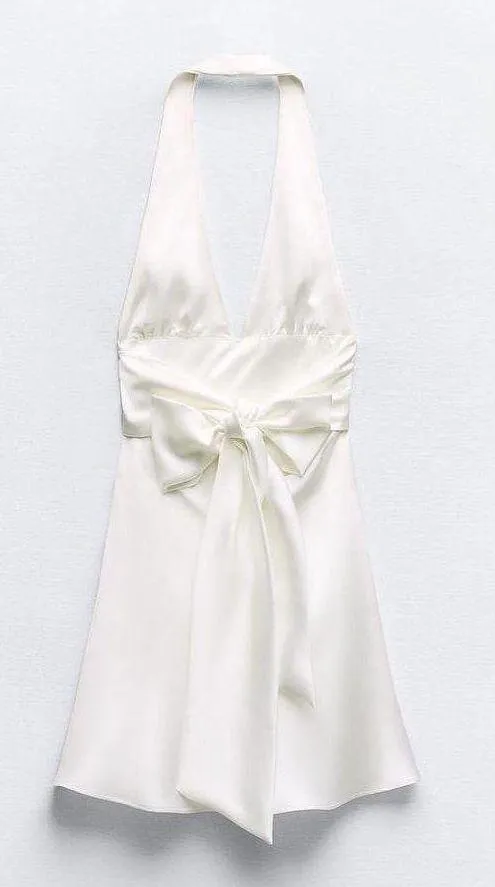 Zara dress mini halter White satin Bow wedding party coctail bridal shower - Image 10