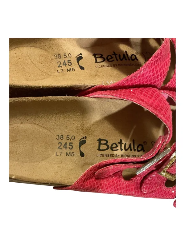 Betula by Birkenstock Hot Pink Snakeskin 3-Strap Rhinestone Sandals Size 7 - Image 3