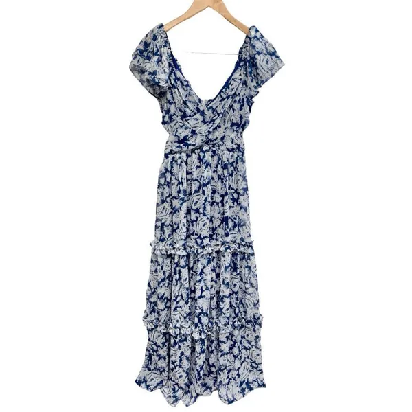 Aqua Dress Womens Size XS Formal Gown Maxi Tiered Blue White Metallic NWT‎ - Image 2