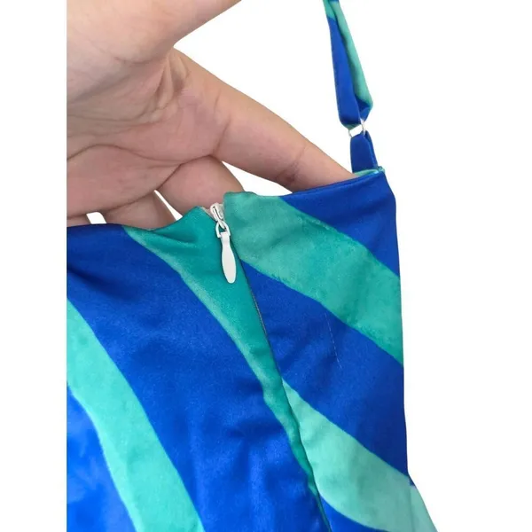 Nasty Gal Satin‎ Maxi Dress Size 2 Blue Green Stripe Abstract Tie Back - Image 6