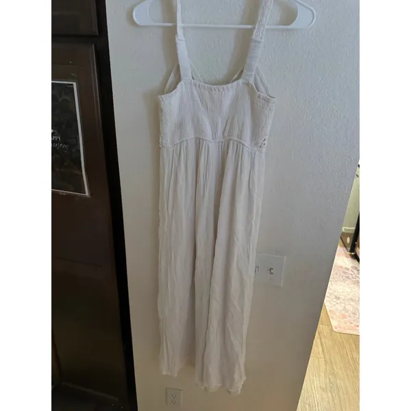 Japan Cream Crochet Knit Bodice Maxi Dress Sleeveless Boho Summer Smocked Back M - Image 4