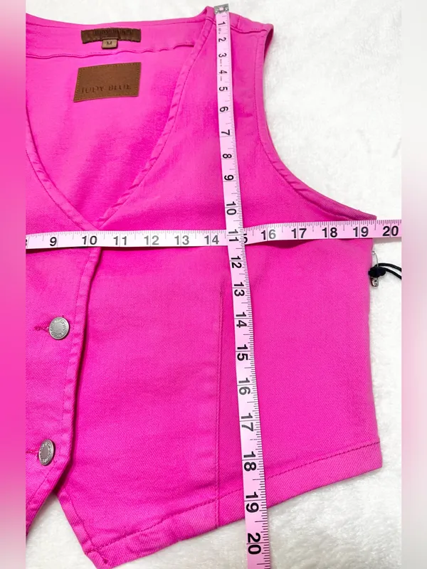 Judy Blue Pink Denim Stretchy Waistcoat Vest Size Medium - Image 10