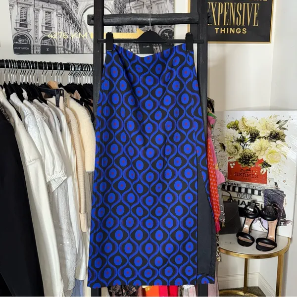 New Zara Blue Neoprene Geometric Print Midi Skirt XS - Image 2