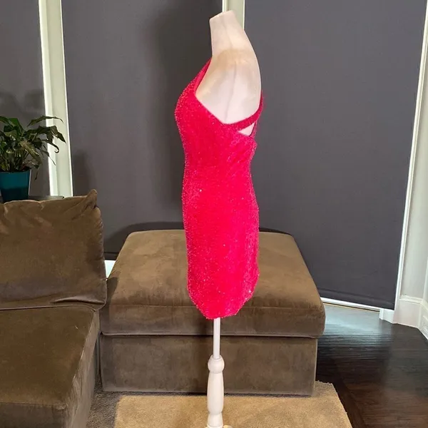 Women’s Sequined One Shoulder Short Pink Party or Prom Dress Size 4 - Image 3