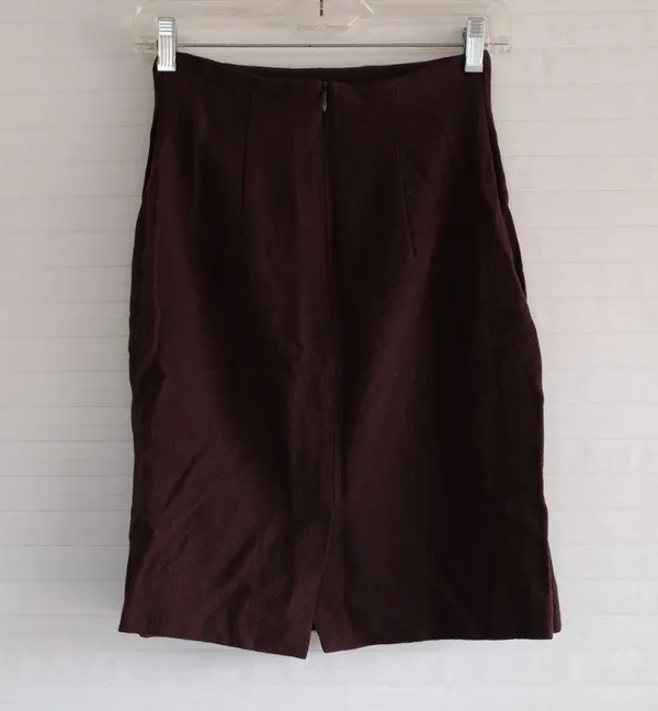 Chocolate Brown Vintage Wool Midi High Waisted Skirt - Image 3