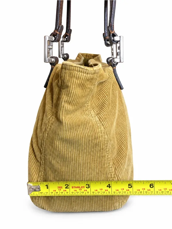 FEND Corduroy Mini Bag with Dark Brown Leather Wrapped Handles & Silver Hardware - Image 6