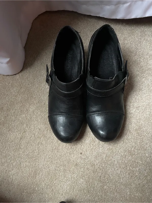 Jasmine Vintage Black Vegan Leather Slip-On Mules with Buckle Strap - Image 2