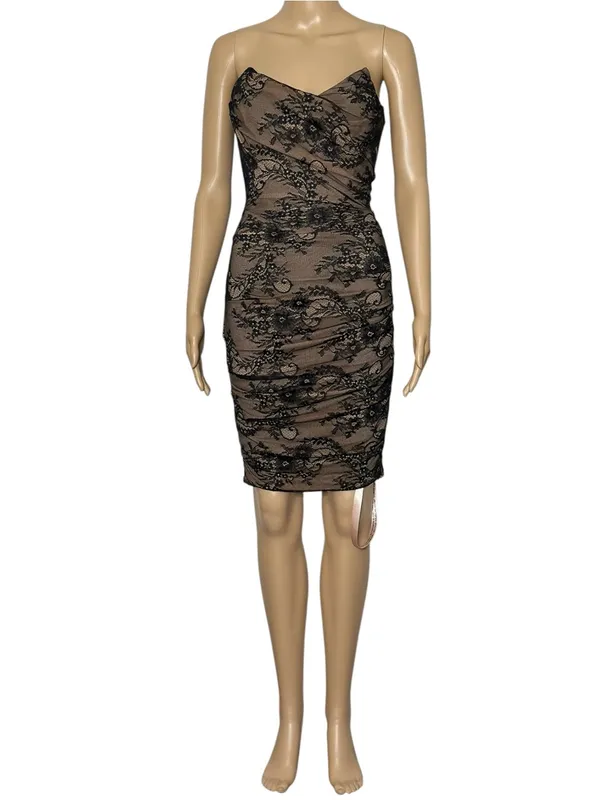 HOUSE OF CB Amaya Embroidered Lace Corset Strapless Dress, Black, XS - Image 4