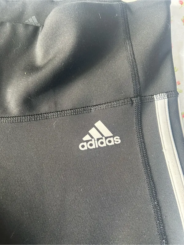 ADIDAS Black Leggings with White Side Stripes - Image 2