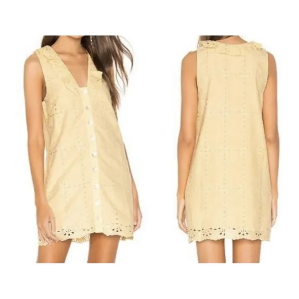 Tularosa Este Dress Size Small Butter‎ Yellow Eyelet Button Front Cottagecore - Image 2