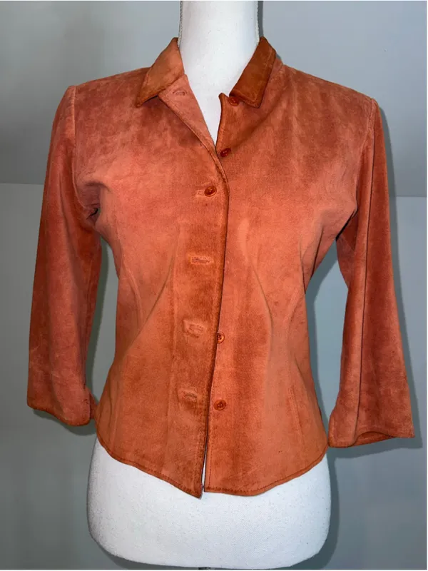 Arden B. Suede Leather Fitted Jacket, Size M, Orange Size M - Image 3