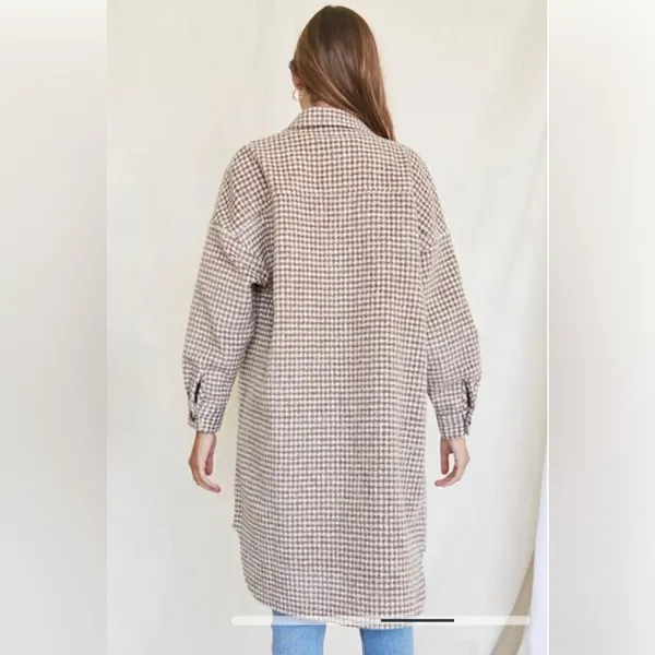 Forever 21 Brown & Cream Brushed Houndstooth Longline Shacket - Small - Image 2