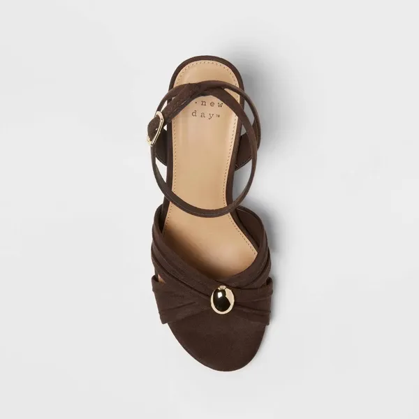 A New Day Size 8 Brown Bibi Strappy Peep Toe Heels - Image 3