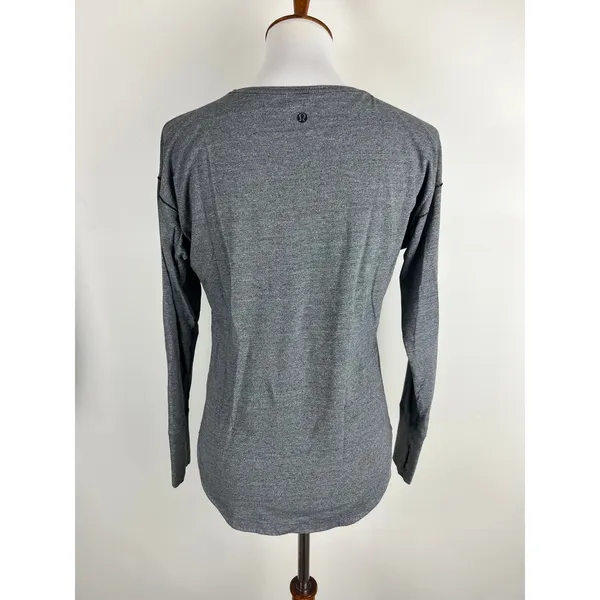 Lululemon Gray Long Sleeve Athletic Top Thumbholes V Neck Women's - Image 2