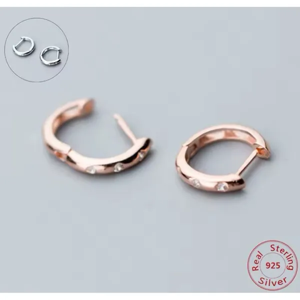 NEW Unisex 14k Rose Gold S925 Huggie Hoop U Shape‎ Simulated Diamond Earrings - Image 3