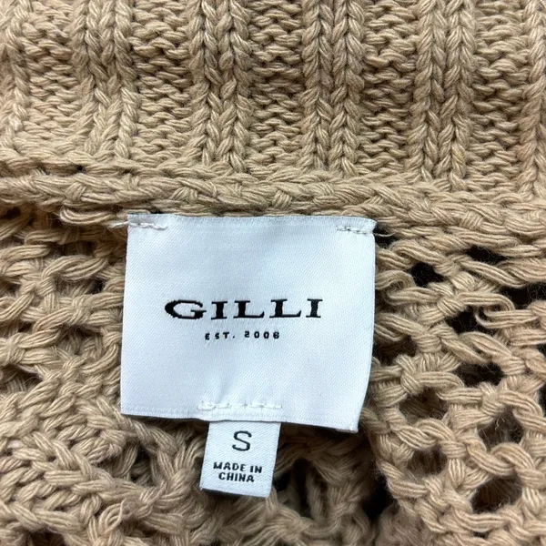Gilli Beige Collared Button Down Crochet Knit Boho Cardigan Sweater Top Size S Brown - Image 6