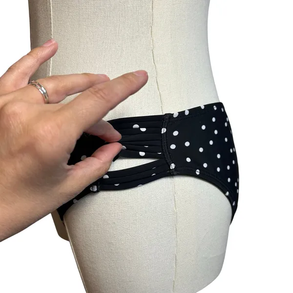 Black White Strappy Side Bikini Bottom Swim Medium Coquette Minimalist Y2K - Image 11