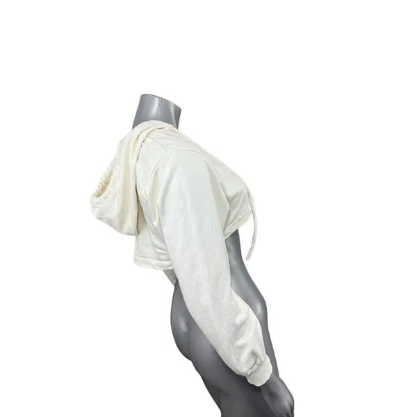 Zara Cropped Hoodie White Sweatshirt Shrug Medium Cotton Festival Minimalist - Image 7