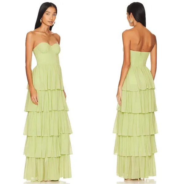 Lovers and Friends Hattie Green Tiered Strapless Maxi Gown Size Small - Image 6
