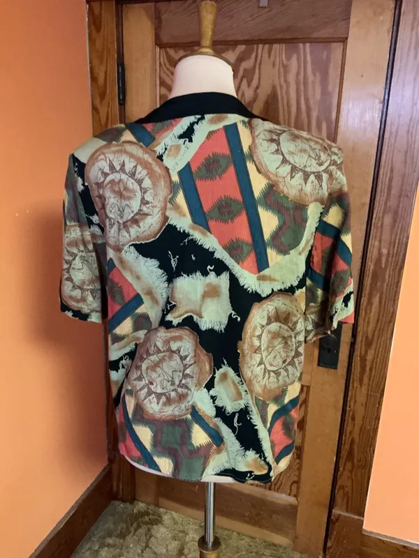 Vintage 90s IN GROUP LTD Large Abstract Print Rayon Top Button Front Retro - Image 9